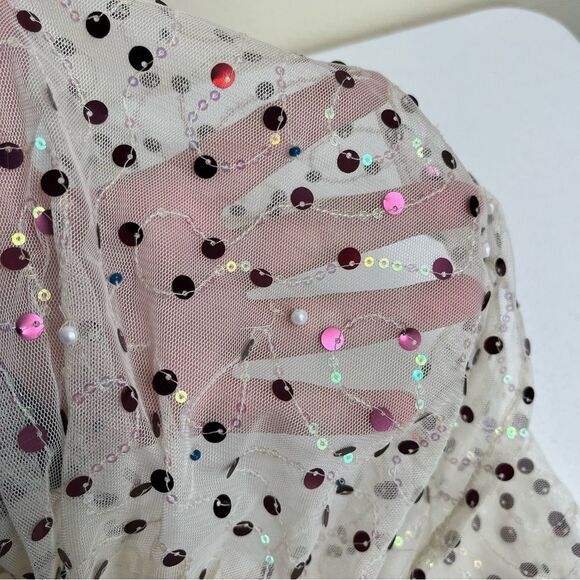 NWT Urban Outfitters Hunter Sheer Sequin Beaded Midi Cream Dress Women Medium - Picture 10 of 16